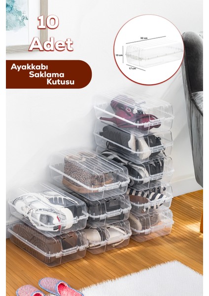 10'lu Kadın ve Çocuk Için Ayakkabı Kutusu Şeffaf Ayakkabı Saklama ve Dolap Içi Düzenleyici Organizer