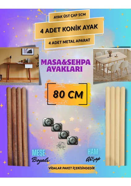 80 cm Ham-Meşe Boyalı Konik Masa Ayakları