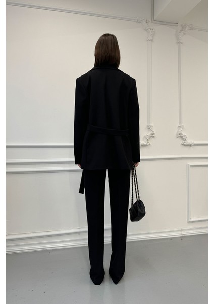 Blazer Kemer Tasarımlı Takım- Siyah