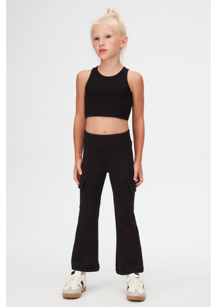 Siyah Kız Çocuk Skuba Kargo Cepli Pantolon