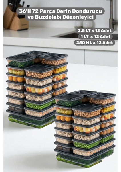 36'lı 72 Parça Derin Dondurucu Buzdolabı Düzenleyici Organizer Saklama Kabı