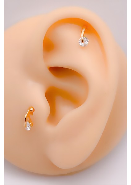 Cerrrahi Çelik Piercing ( Pirsing ) Dönen Tek Taşlı Tragus Helix Piercing (1ADET)
