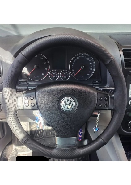 Dikişli Direksiyon Kılıfı Karbon Deri Noktalı Deri Siyah Dikişli Vw Golf Polo Için