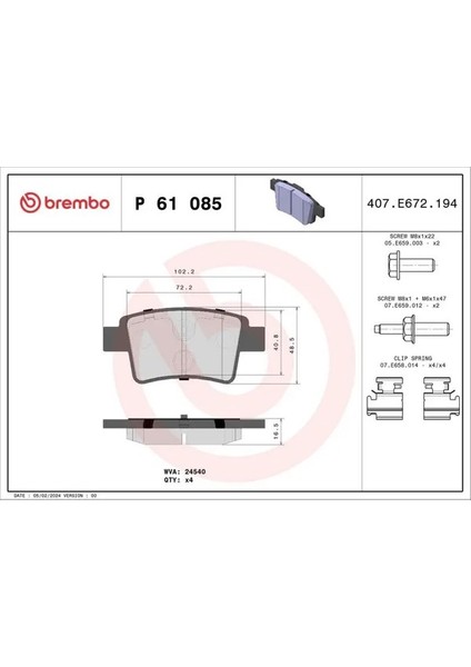 P61085 Arka Fren Balatasi 1611141080 1647873780 425371