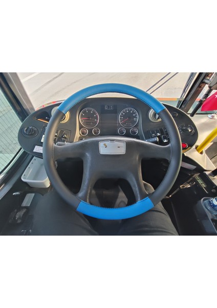 Dikişli Direksiyon Kılıfı Mavi Deri Siyah Deri Siyah Dikişli Belde Bmc Otobüs Için