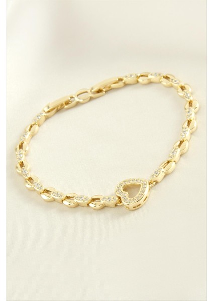 Xuping Kalp Zirkon Taşlı Lüks Çelik Bileklik