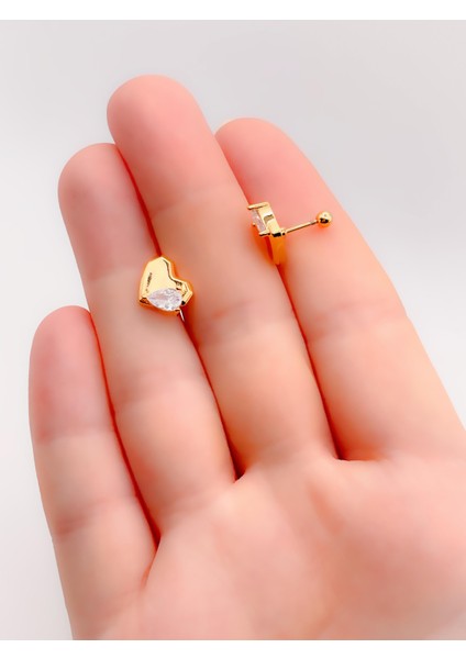 Cerrrahi Çelik Piercing ( Pirsing ) Badem Taşlı Kalpli Tragus Helix Piercing (1ADET) fiyatları