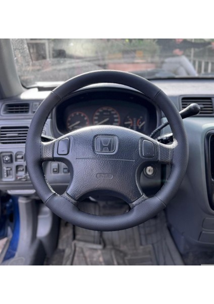 Dikişli Direksiyon Kılıfı Siyah / Noktalı Deri Siyah Dikişli Honda Cr-V / Civic Ls Için