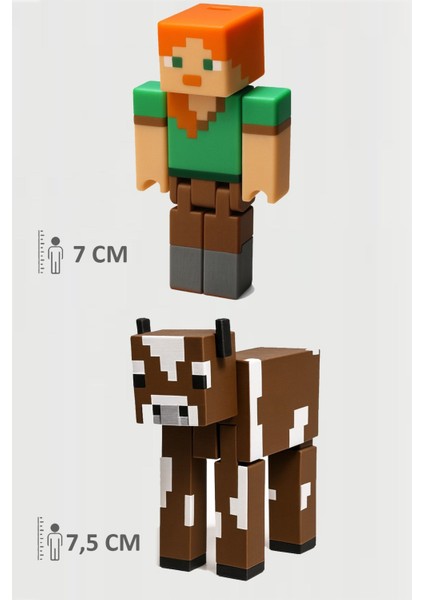 Minecraft Alex ve Cow Inek Set Hareketli Eklemli Figür
