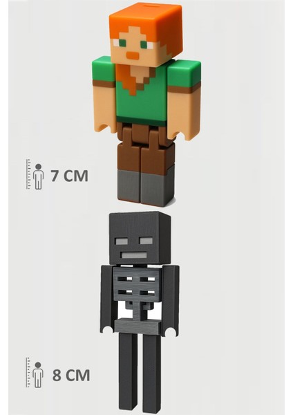 Minecraft Alex ve Siyah Skeleton Set Hareketli Eklemli Figür