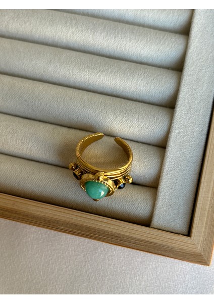 Gold Çelik Kararmaz Taşlı Yüzük modelleri