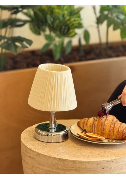 Krem Süet Kadife Kablosuz Şarjlı Masa Lambası - Alt Gümüş modelleri