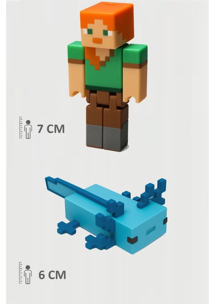 Minecraft Alex ve Mavi Aksolotl Axolotl Set Hareketli Eklemli Figür