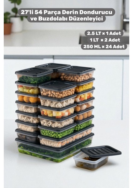 27'li 54 Parça Istiflenebilir Buzluk Düzenleyici Saklama Kabı Seti Derin Dondurucu Düzenleyici