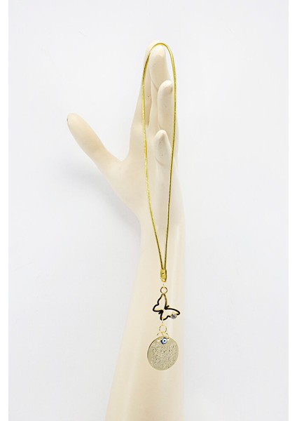 Gold Renkli Metal Dikiz Ayna Süsü, Kelebek Nazar Boncuğu Ayetel Kürsi Yeni Araba Hediyesi fırsatları