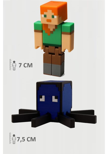 Minecraft Alex ve Squid Kalamar Set Hareketli Eklemli Figür