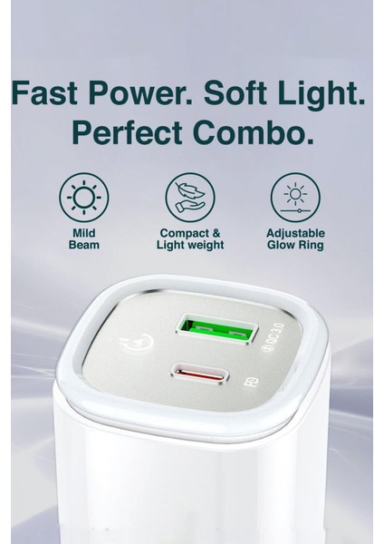 30W Usb-C To Type-C / USB + Pd Hızlı Şarj Aleti - Gece Lambası - Dokunmatik Ledli Şarj Aleti