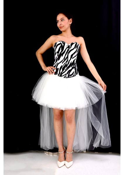 Saten Zebra Desenli Korse – Victorian Stil, Cadılar Bayramı Konsept