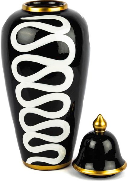 Siyah Beyaz Desenli Küp Kapaklı Vazo 20X45CM fiyatları