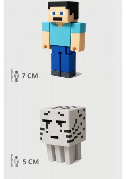 Minecraft Steve ve Ghast V2 Set Hareketli Eklemli Figür