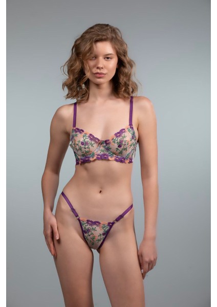 Mor Çiçekli Transparan Sütyentakımı fırsatları