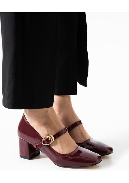 BA04593 Bordo Rugan Toka Kemer 5 cm Topuklu Ayakkabı - 41 fiyatları