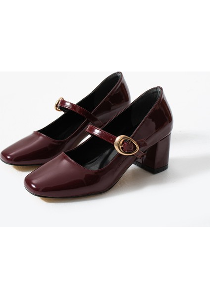 BA04593 Bordo Rugan Toka Kemer 5 cm Topuklu Ayakkabı - 41 modelleri