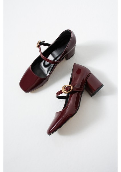 BA04593 Bordo Rugan Toka Kemer 5 cm Topuklu Ayakkabı - 41 fırsatları