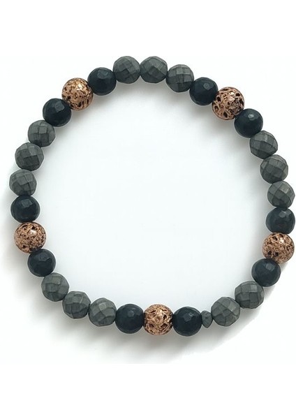 Lastikli Doğal Hematit Taşlı Erkek Bileklik EY35