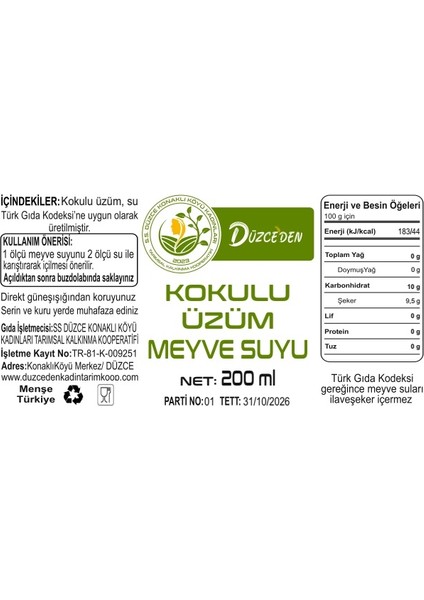 Kokulu Üzüm Meyve Suyu 200 ml