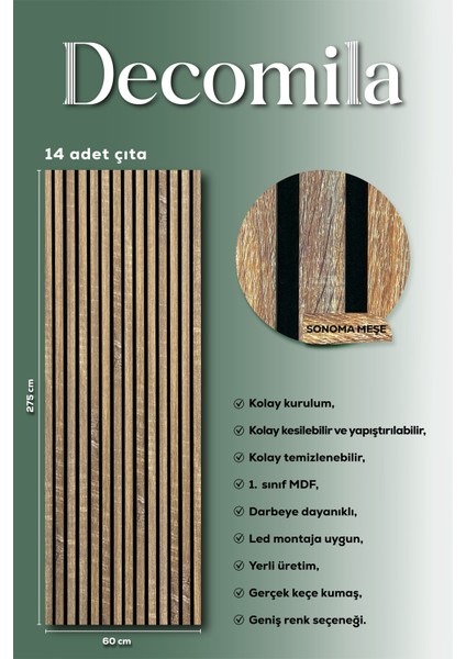 Mdf Ahşap Akustik Duvar Paneli 60X275 cm - Sonomo(Pvc)