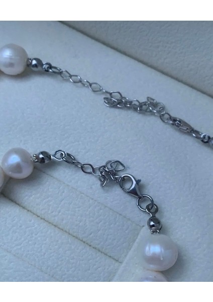 50CM - Sertifikalı 925 Ayar Gümüş Doğal 8mm Inci Kolye Bileklik Set fiyatları