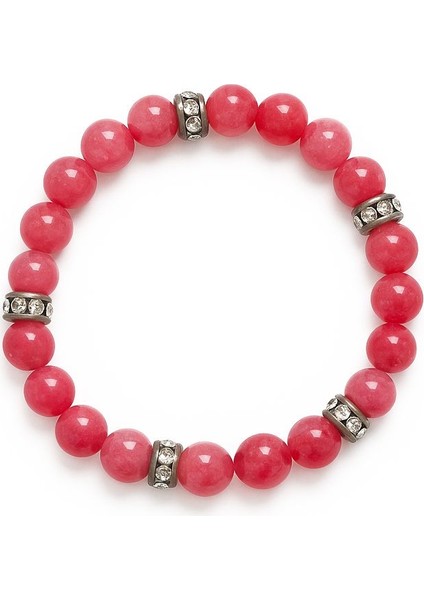 Lastikli Doğal Pembe Kuvars Taşlı Erkek Bileklik EY36