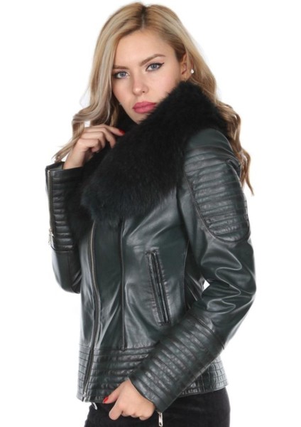 Hakiki Kuzu Derisi Siyah Yaka Kürklü Omuz Işlemeli Kadın Deri Mont fiyatları