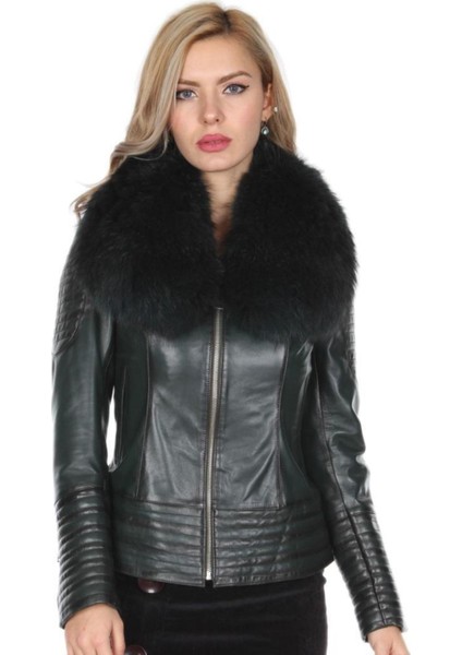 Hakiki Kuzu Derisi Siyah Yaka Kürklü Omuz Işlemeli Kadın Deri Mont indirimleri