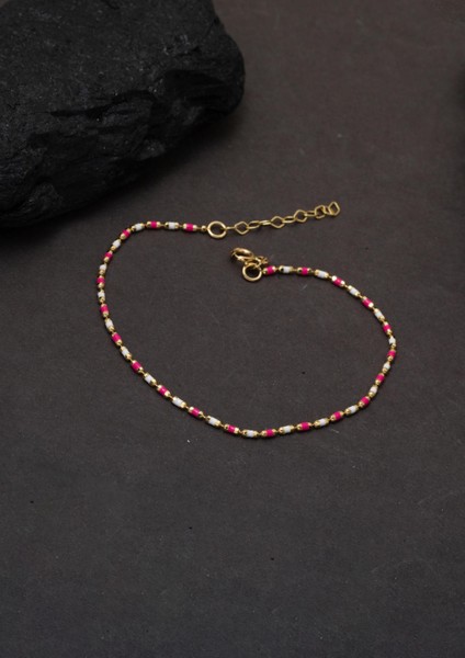 Pembe Mineli 14 Ayar Altın Bileklik modelleri