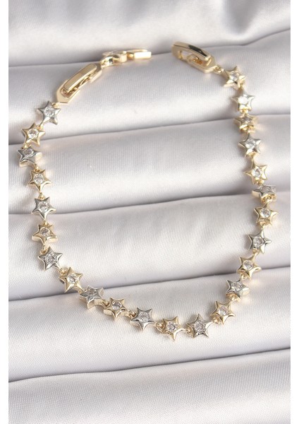 Pirinç Mix Renk Zirkon Taşlı Yıldız Model Vıp Seri Kadın Bileklik