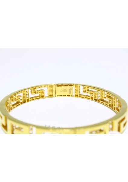 14 Ayar Altın Grek Tasarım Zigzag Model Kelepçe Bilezik 14.15 gr