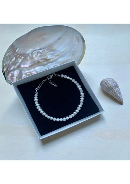 Sertifikalı 925 Ayar Gümüş Doğal 4mm Inci Bileklik