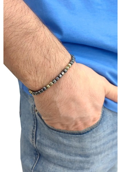 Lastikli Doğal Hematit Taşlı Erkek Bileklik EY37 fiyatları