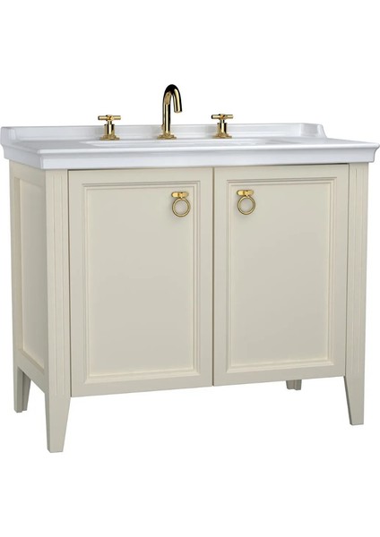 62167 Valarte Lavabo Dolabı, 100 Cm, Iki Kapaklı, Etajerli Lavabolu, Üç Armatür Delikli, Mat Fildişi