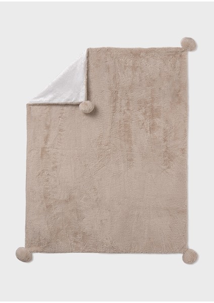 100X80 cm Bej Renk Battaniye – Yumuşak, Ponponlu ve Şık Bebek Battaniyesi