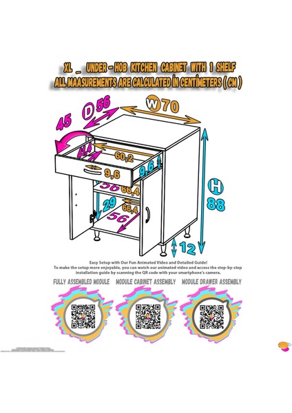 Milas (Xl) Set Ocak Altı Dolap Çekmeceli ve Kapaklı Mutfak Dolabı 2 Göz Raf Bölmeli 70X88X56 cm indirimleri