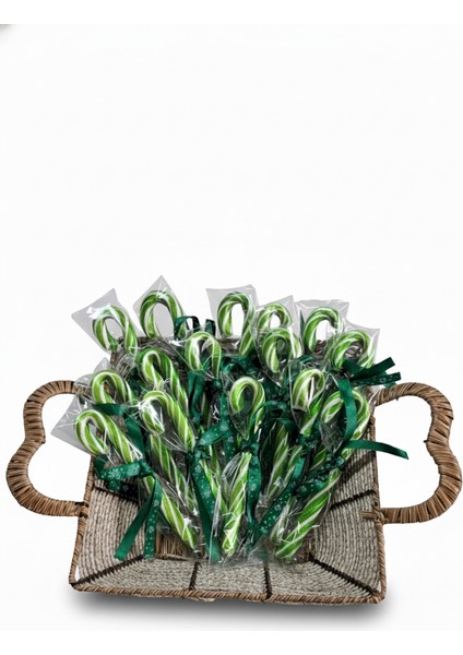 Yılbaşı Baston Şeker 5 Adet Yeşil Beyaz Hediyelik