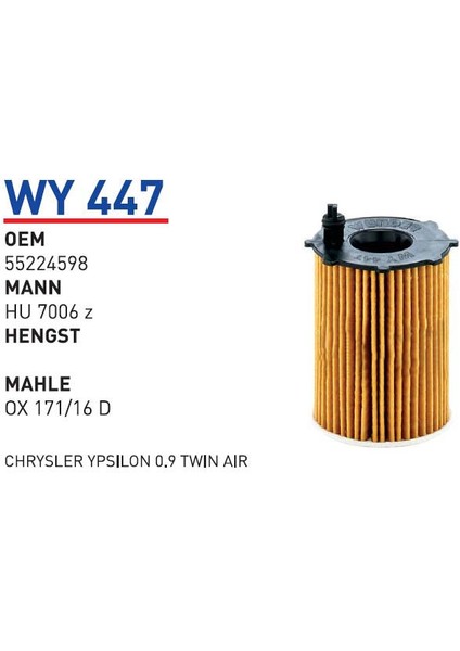 WY447 Oem 55224598 Fiat 500 0.9,500 L 0.9 Otomobil Yağ Filtre Oil Filter