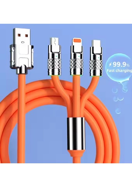 120W 3 Başlıklı USB Şarj ve Data Kablosu Ultra Hızlı Şarj Iphone Android Tablet Ipad Için