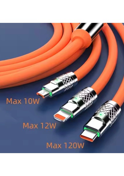 120W 3 Başlıklı USB Şarj ve Data Kablosu Ultra Hızlı Şarj Iphone Android Tablet Ipad Için modelleri