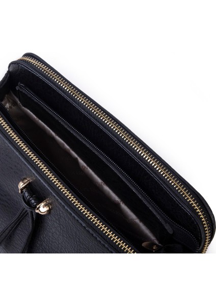 Kadın Ayarlanabilir Askılı Üç Gözlü Şık Çapraz Çanta Siyah Victoria