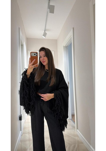 Kadın Püsküllü Triko Kazak Siyah fiyatları