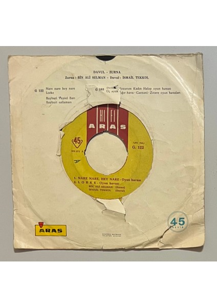 Binali Selman Nare Nare - Lorke - Bayburt Sallaması - Bayburt Veysel Barı Havası 45 Lik Plak (Orjinal Dönem Baskı) fiyatları